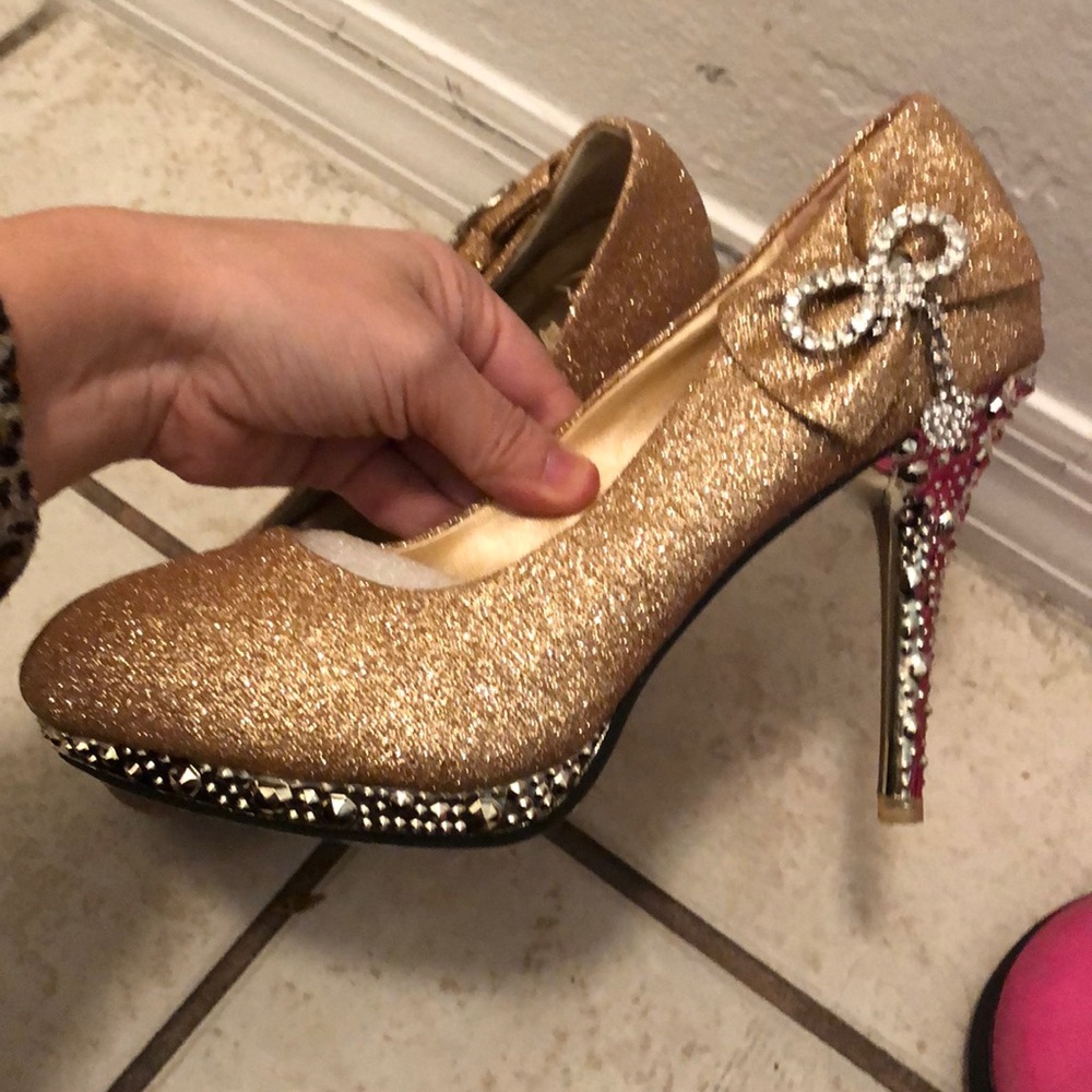 Gold sparkly high heels